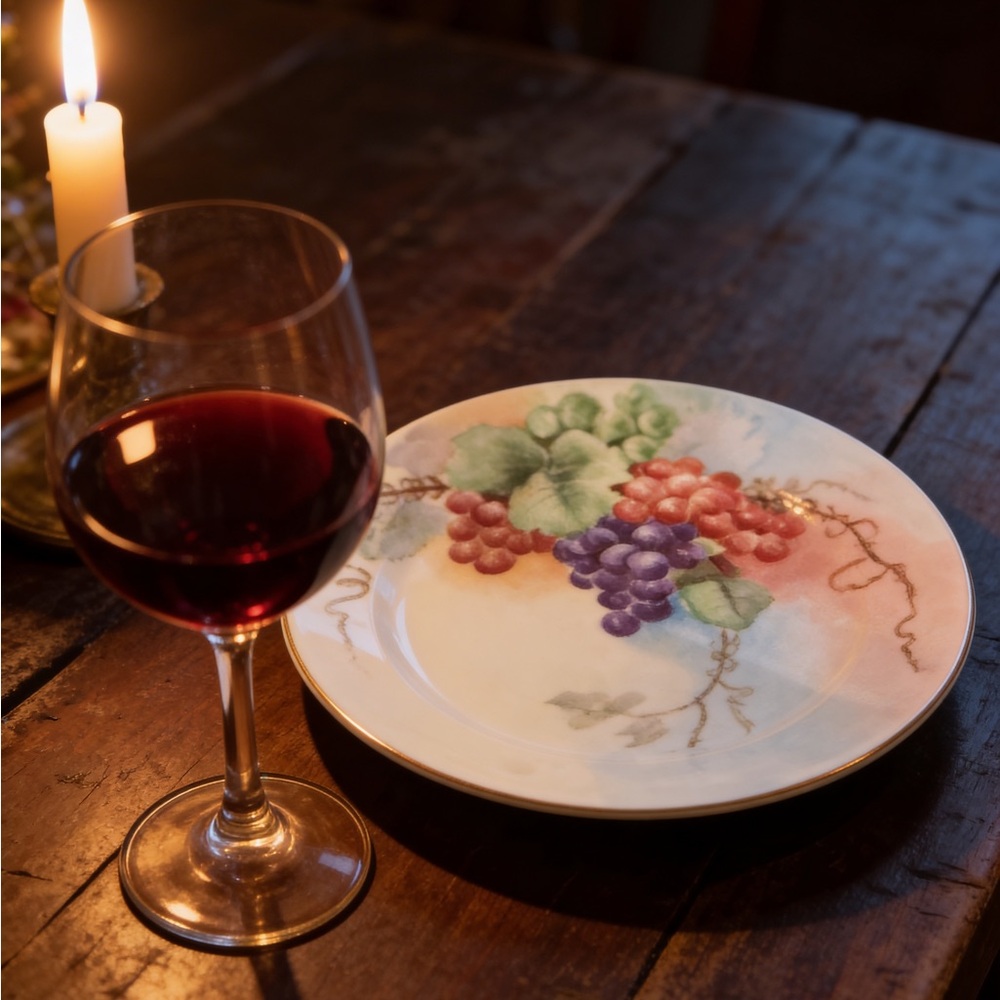 Antique D&C Limoges France Hand Painted Porcelain Plate - Purple Grapes "Wands"